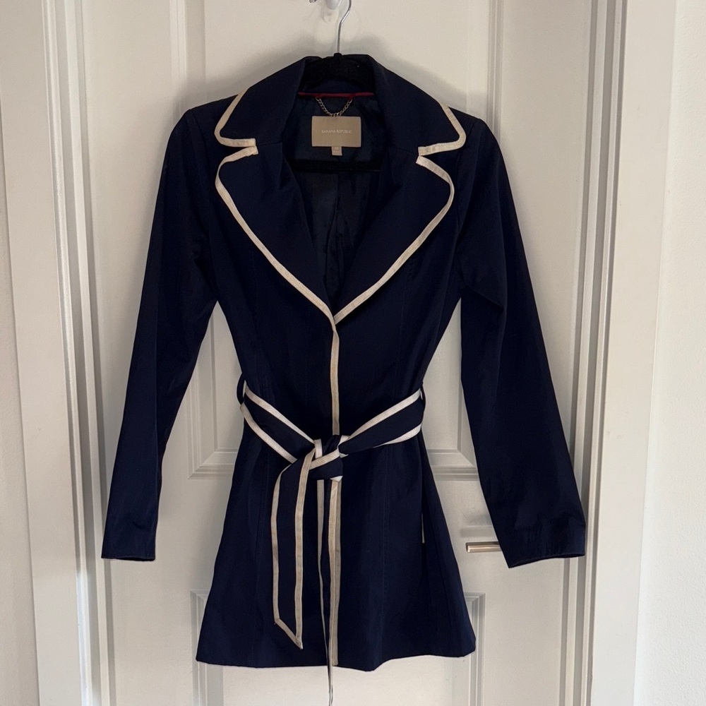 Banana Republic Navy and White short Trench Coat size XS